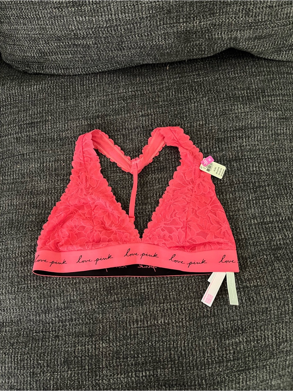 PINK Victoria's Secret Coral Lace Bralette with 'Love Pink' Band